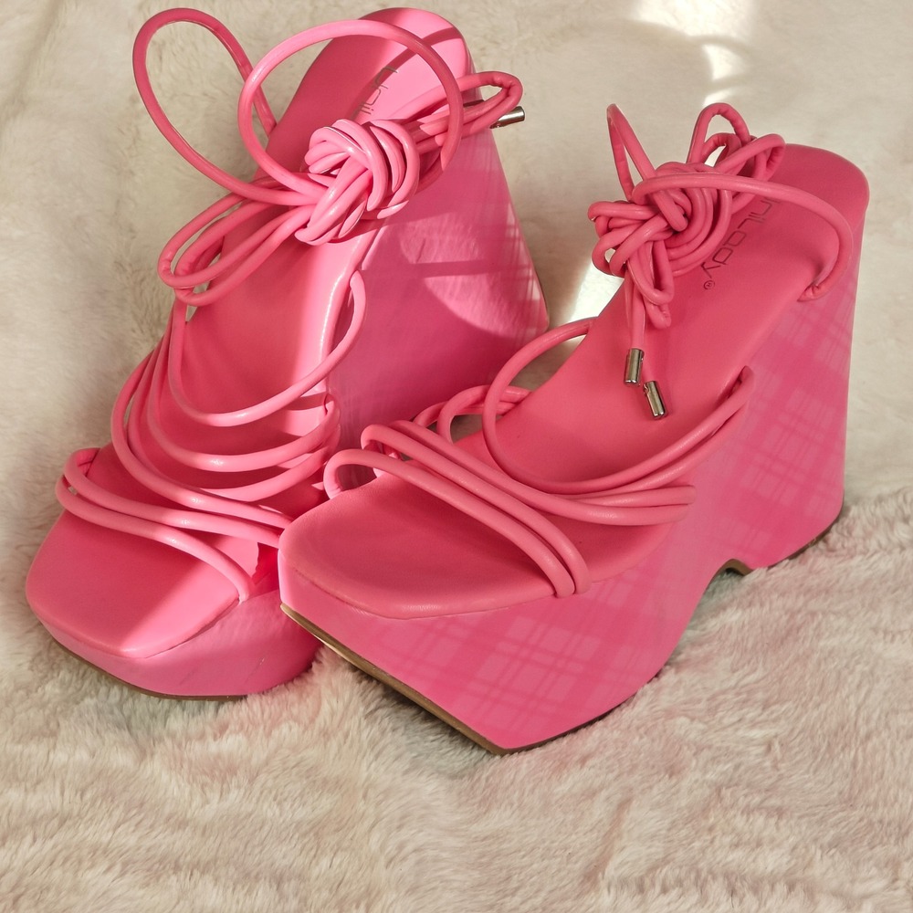 New Unilady Blair-2 Platform Wedge Sandals Women 5.5 Pink Strappy Barbiecore